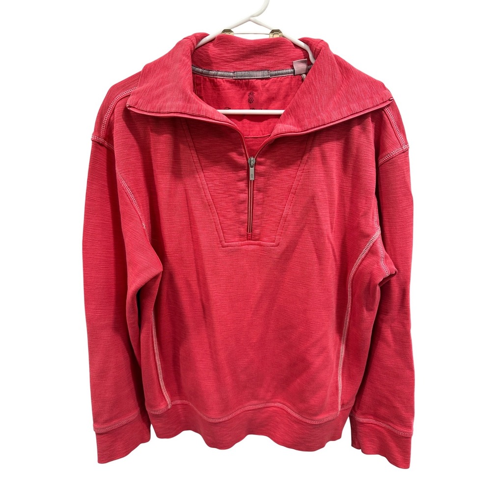 Tommy Bahama Womens Coral Pink Quarter‎ Zip Pullover Sweatshirt Size L